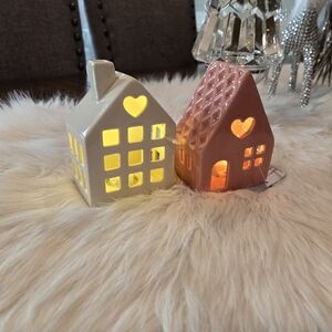 2 Light Up Ceramic Valentine Houses.
